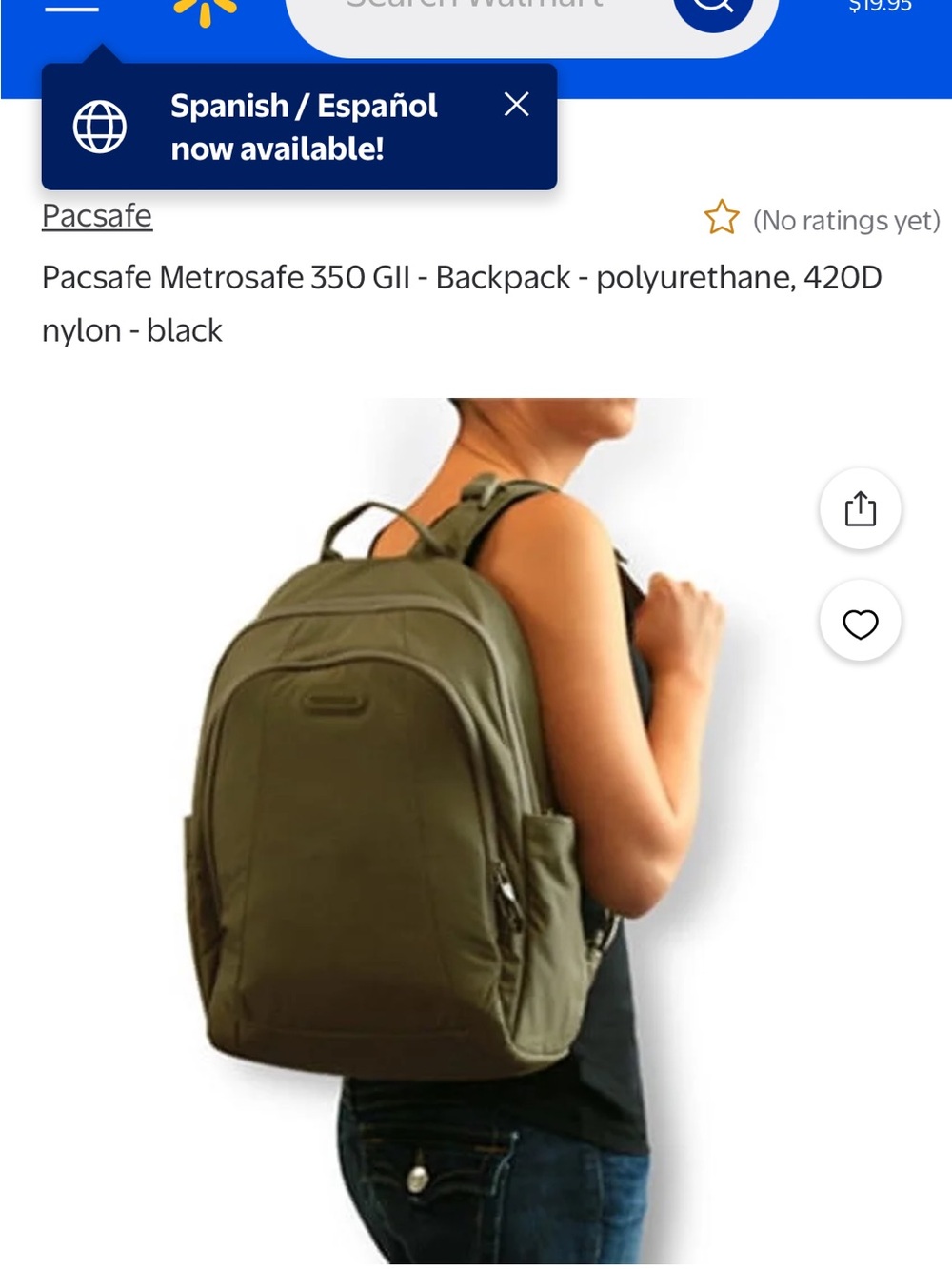 Pacsafe Black Anti-Theft Day Backpack. PacSafe Metrosafe 350 GII